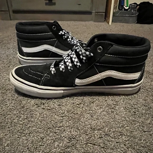 Black and White Vans Sk8 High-Top Sneakers - Picture 6 of 10